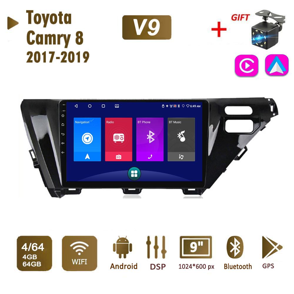 Автомобильное радио на базе Android для Toyota Camry 8 2017-2019, 2 Din, мультимедийная навигация Carplay, GPS, WIFI, головное устройство, 4 + 64 ГБ