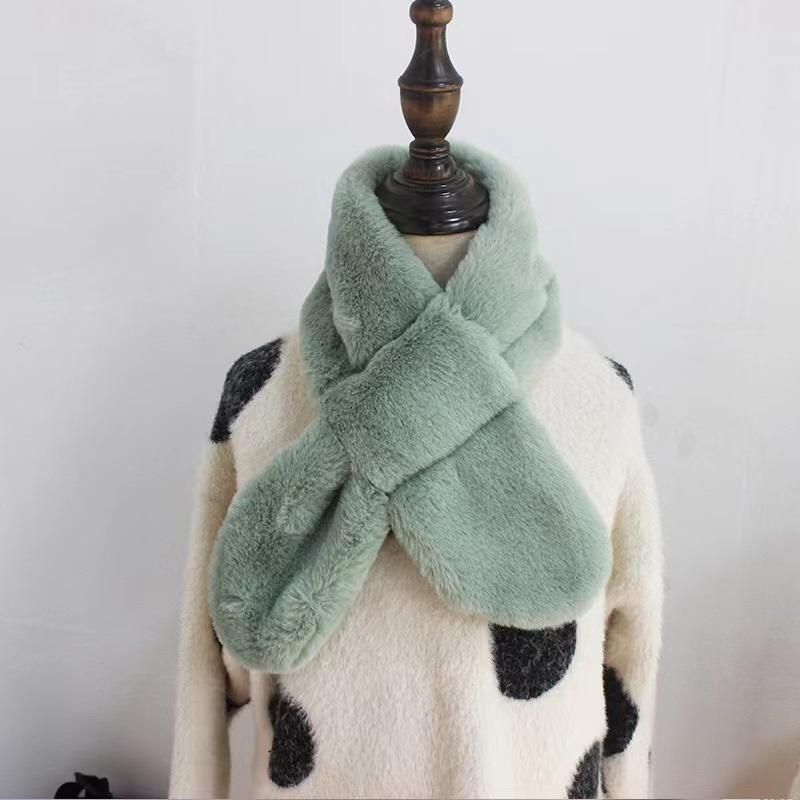 Детский зимний теплый утолщенный шарф с перекрестным воротником для мальчиков и девочек, однотонный искусственный мех кролика, плюшевый милый платок-шарф