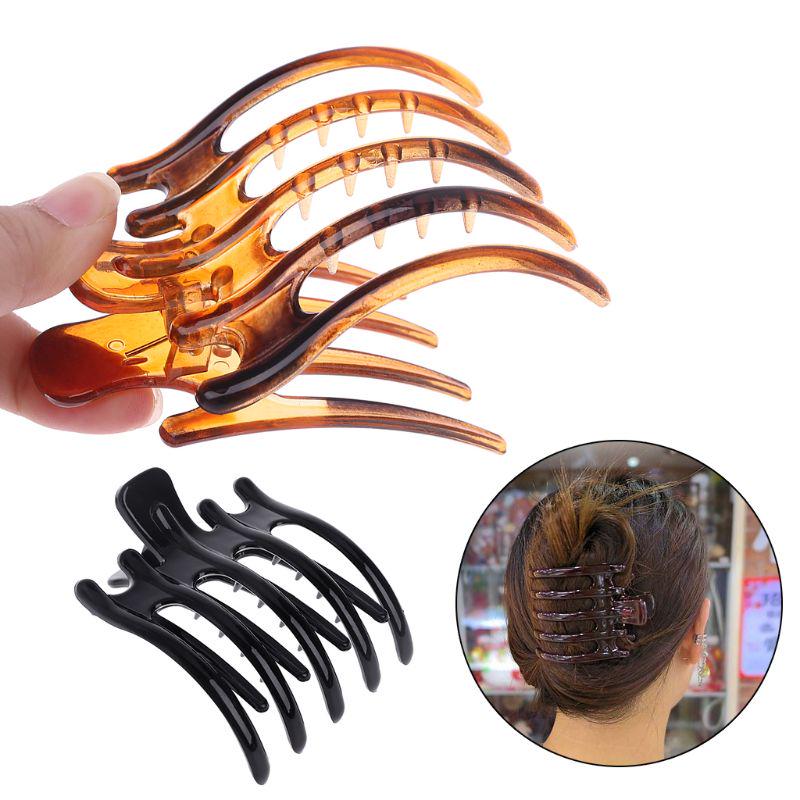 Women Lady Girls Simple Non Slip Grip Large Claw 5 Claws Hair Clip Clamp Black