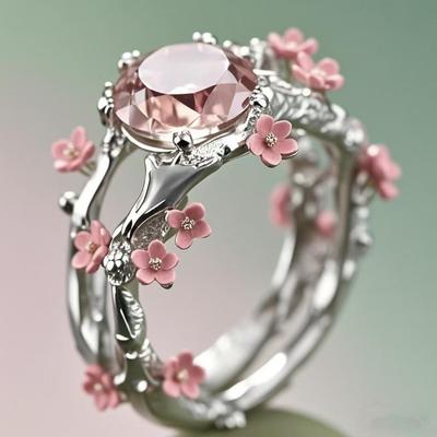 Сладкое Элегантное Цветочное Хрустальное Кольцо Световое Роскошное Полое Кольцо Со Стразами Нежное Сплавное Кольцо на Палец Женские Украшения