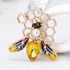 Bee Brooch Rhinestone Decor Bee Honeycomb Shape Colorful Hollow Out Anti-rust Colorfast Collar Sweater Bag Hat Decoration Jewelry