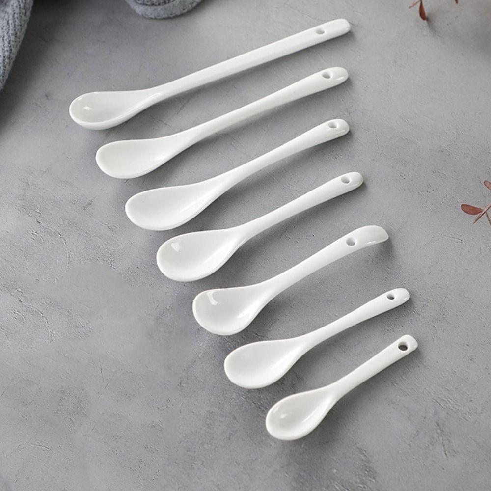 Creative Long Handle Spoons White Coffee Spoon Tea Honey Supplies Seasoning Spoon Dessert