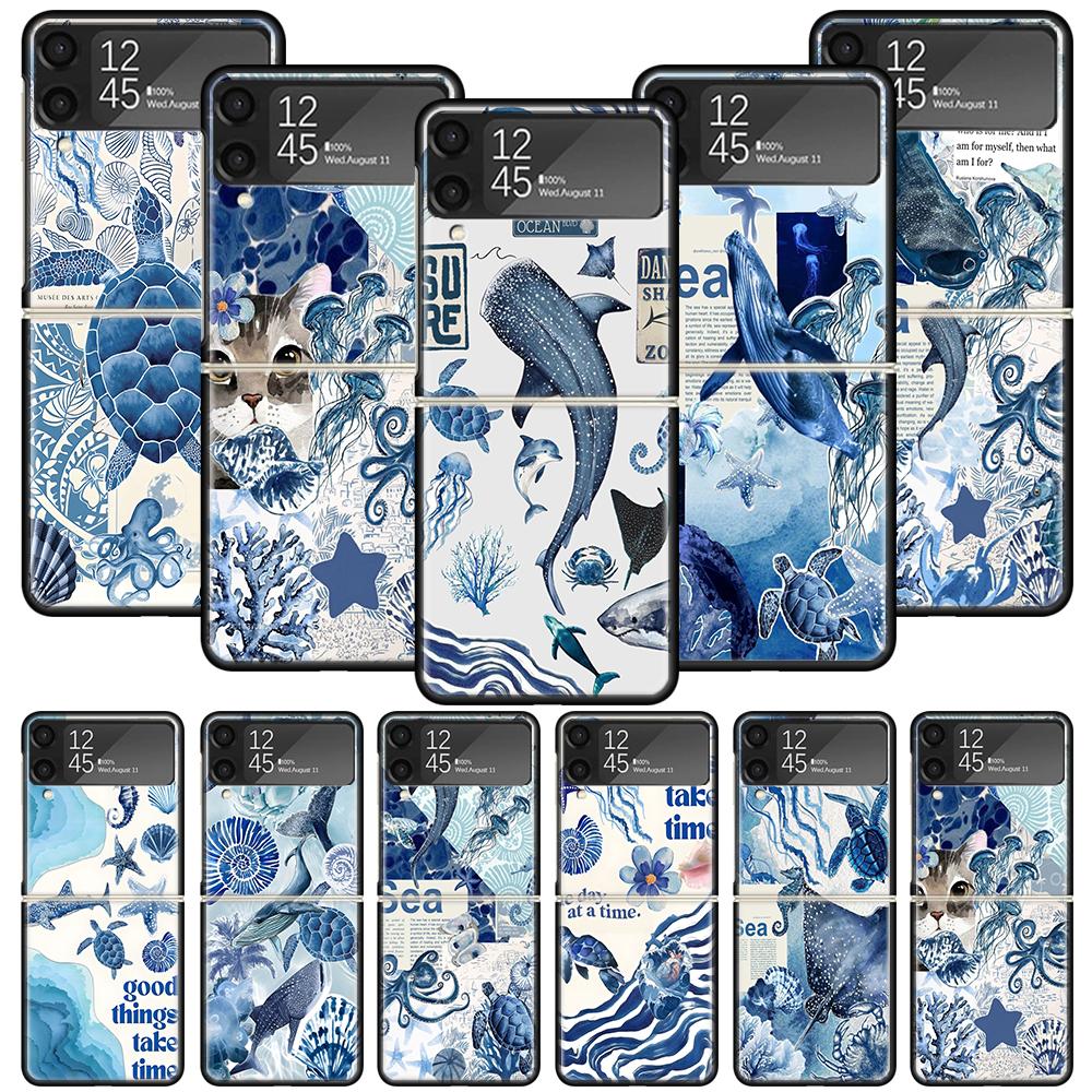 Чехол для телефона 'Морская звезда, Морская черепаха, Акула' для Samsung Galaxy Z Flip 7 6 5 4 3 5G Ударопрочный чехол Z Flip7 Flip6 ZFlip5 Flip3 Fl