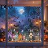 Waterproof Holiday Window Film Halloween Clings, Pumpkins Skeletons Ghosts And Bats Print Decorative Indoor Outdoor Glass Ornaments
