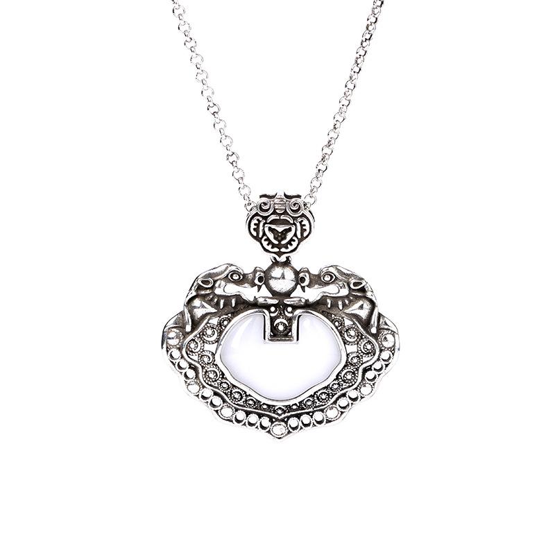 Посеребренное тайское серебряное ожерелье с подвеской в виде имитации нефрита Хэтянь Жуи