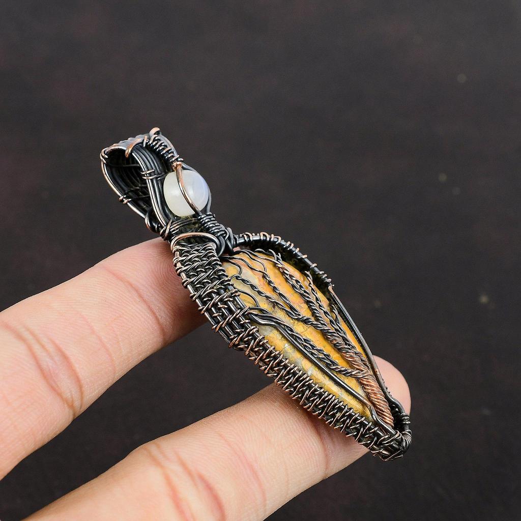 Кулон Древо Жизни из Малиганового Яшмы, Кулон, оплетенный медной проволокой, Украшения из драгоценных камней ручной работы, Кулон из Радужного Лунного Камня, Украшения в технике Wire Wrapping