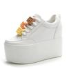 Genuine Leather 12cm Autumn Chunky Sneakers Wedge Platform Lace Breathable Heels Hollow Shoes Vulcanized Spring Women Shoes