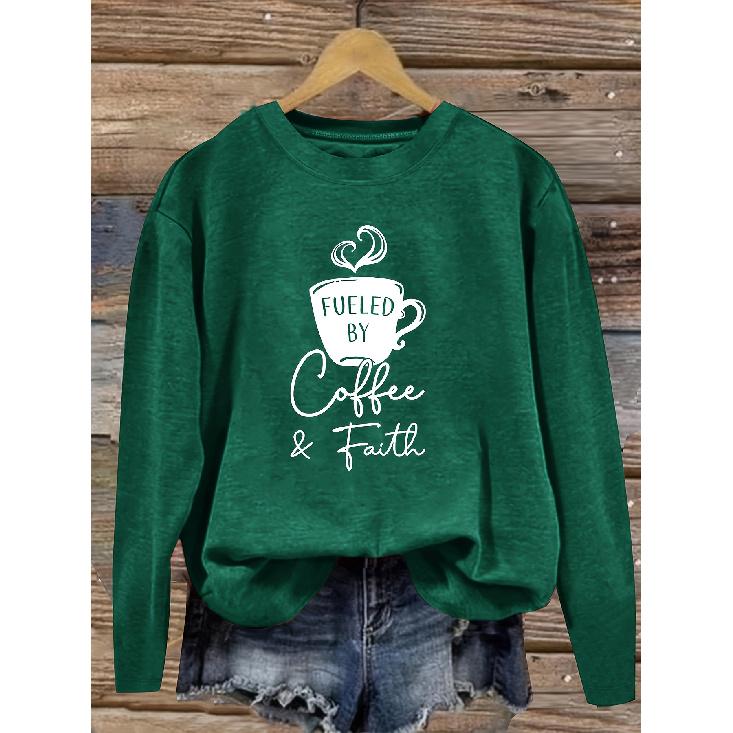 Coffee retro pattern casual round-neck women's autumn and winter long-sleeve top