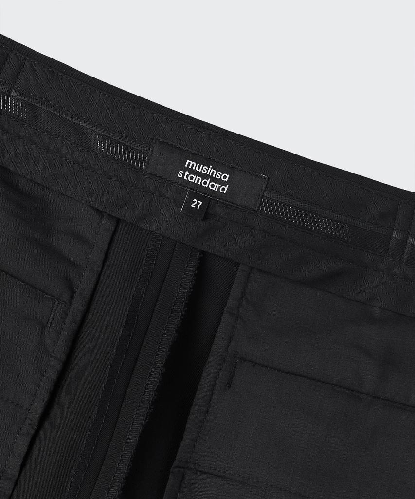MUSINSA STANDARD WOMAN Women'S Slim Straight Hidden Elastic Waist Length Slacks [Black]