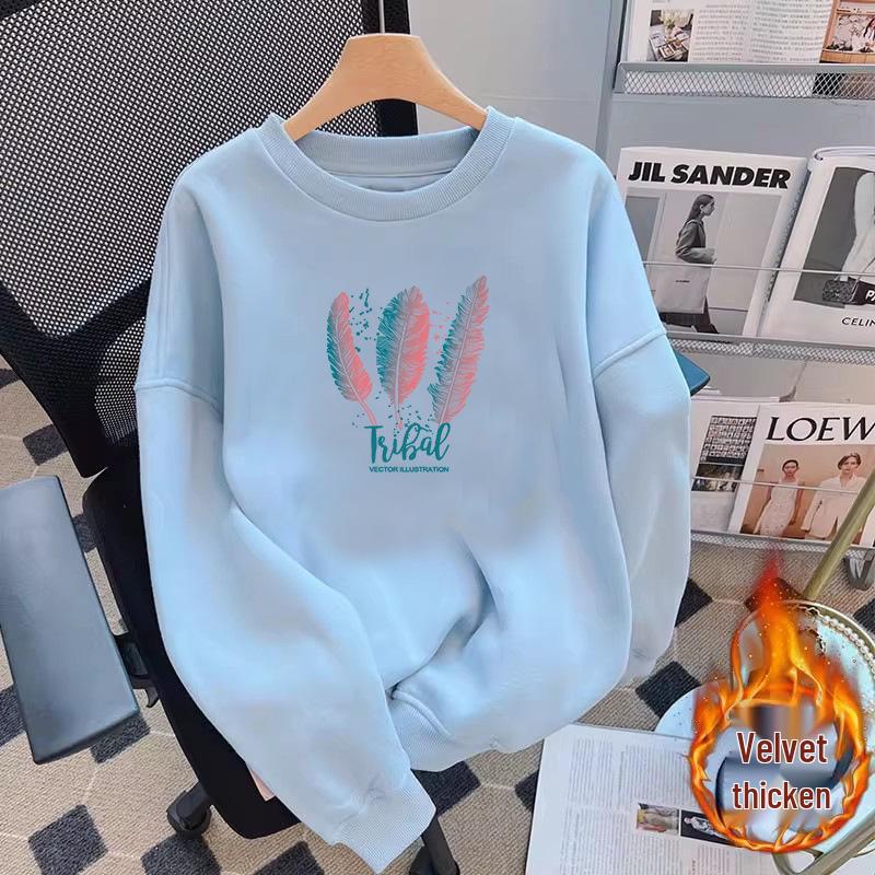 Women's Extra Large Round Neck Print Hoodie - Autumn/Winter 2025 Loose Fit Pullover