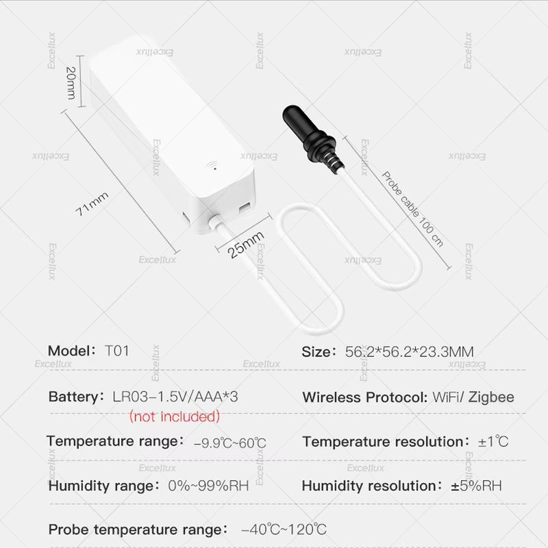 Tuya WiFi/ ZigbeeTemperature Humidity Sensor with External Probe for Smart Life App Alarm Control Support Alexa Google Assistant
