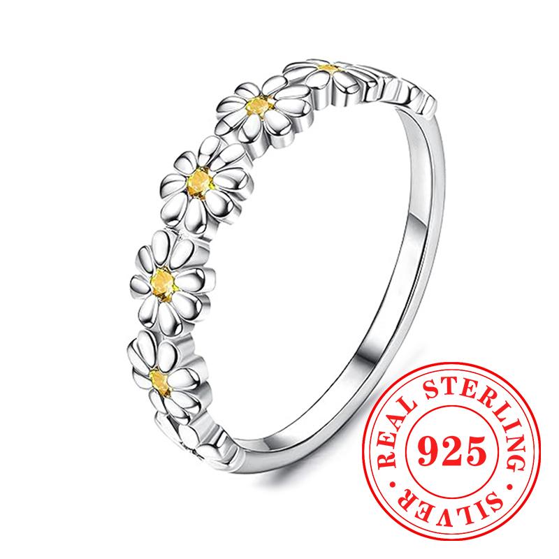 CAOSHI Aesthetic Daisy Flower Design Ring for Women 925 Sterling Silver Elegant Luxury Jewelry High-end Eternity Wedding Jewelry