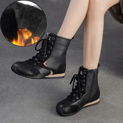 Плюшевые Теплые Ретро Короткие Ботинки Натуральная Кожа Плоские Хлопковые Туфли Повседневная Женская Обувь