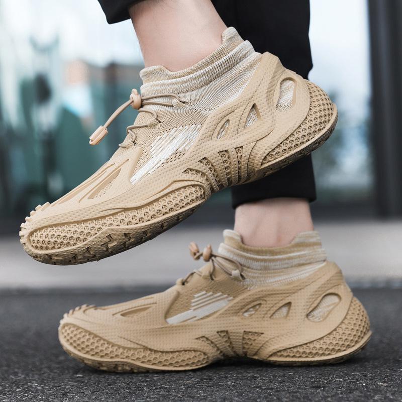 Осенние дышащие сетчатые туфли мужские на толстой подошве универсальные кроссовки из летучего трикотажа мягкие подростковые увеличивающие рост модные туфли для папы