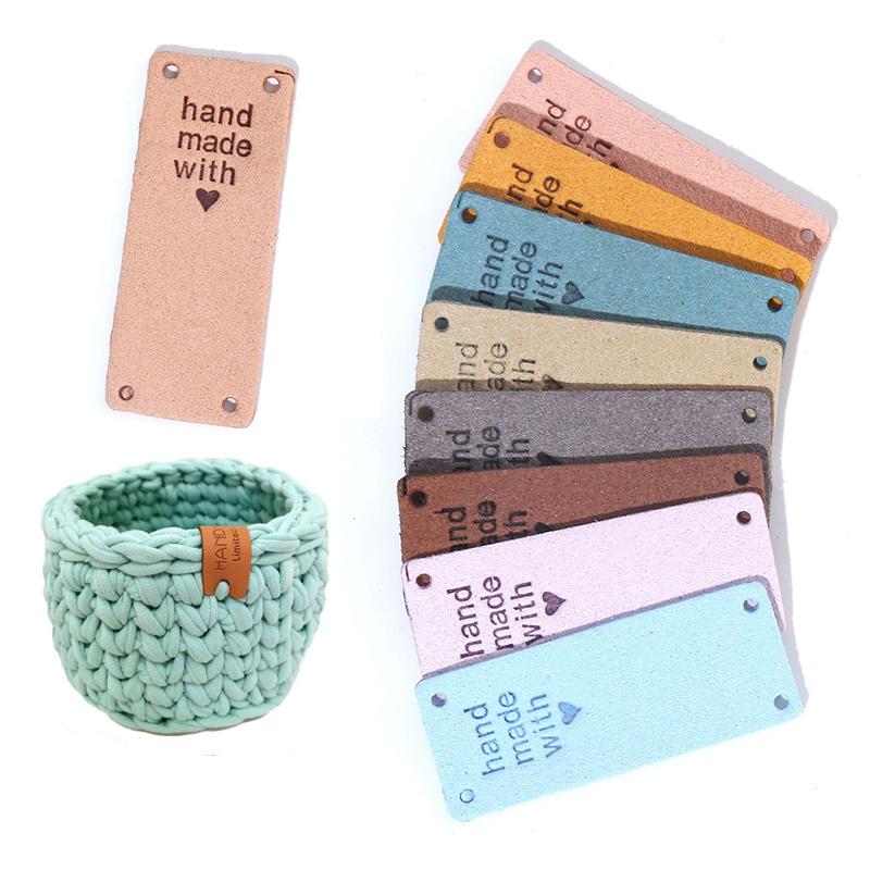 20pcs Handmade With Love For Hat Jeans Bag PU Leather Tags Colorful Sewing Accessories