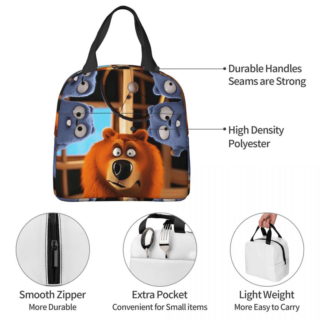 Grizzy And The Lemmings Cartoon Insulated Lunch Bag Food Bag Portable Cooler Thermal Bento Box For School Office