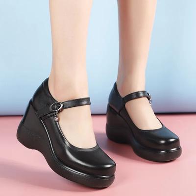 8см Маленький Размер 32-43 Новые Туфли-Мэри Джейн из Натуральной Кожи Женские 2025 Осень Высокий Каблук Платформа Тапочки Мама Офис