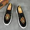 New Men Leather Casual Shoes Fashion Trend Luxury Embroidery Rivet Flat Shoes Leisure Sneakers Slip -On Loafers