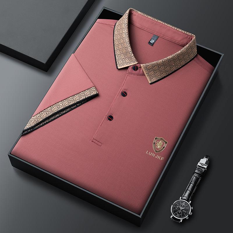 Мужская футболка Spot с короткими рукавами, повседневная рубашка поло с вышитыми лацканами, средняя мужская одежда с короткими рукавами и прорезным воротником