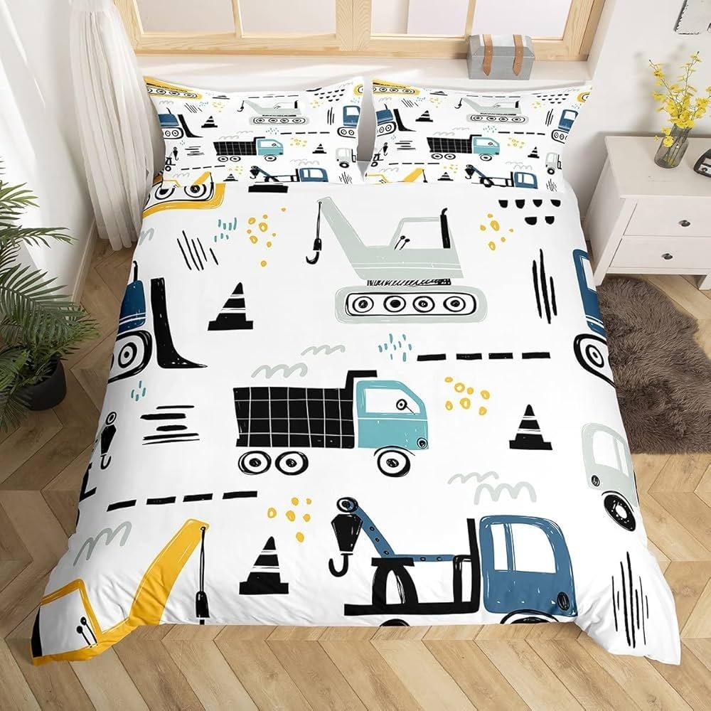 3D Engineering Vehicle Pattern Пододеяльник Постельное белье Экскаватор Постельное белье Мальчик Детский Односпальная Двуспальная Кровать Большой Подарок