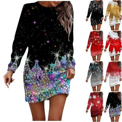 Платье с длинным рукавом для женщин, повседневное рождественское пуловер с принтом, платье-свитер, осень