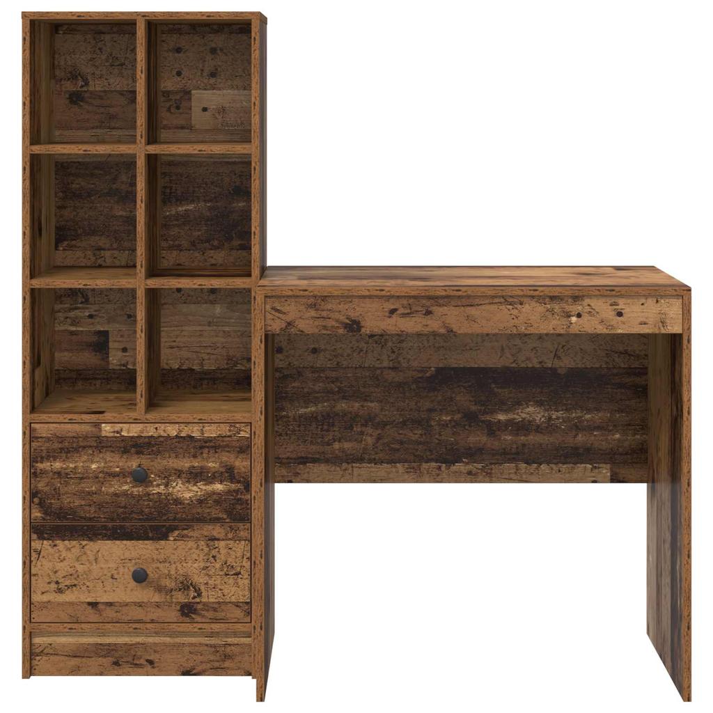 Desk with Drawers 2 pcs Reclaimed Wood Look