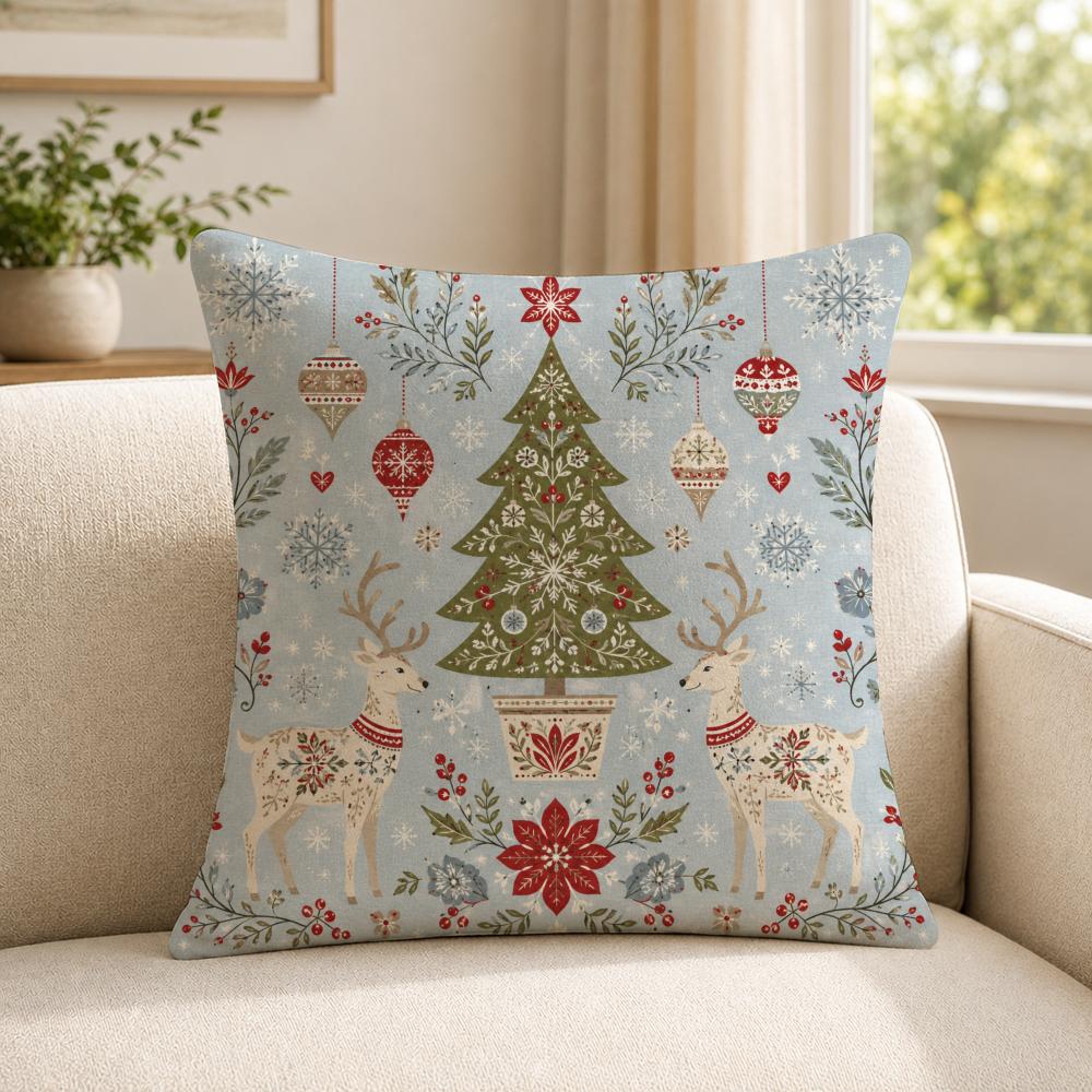 Art Festive Scenery Warm Christmas Trees and Deer Cushion Cover Soft Short Plush SkinFriendly Cushion Case for MultiScene Use