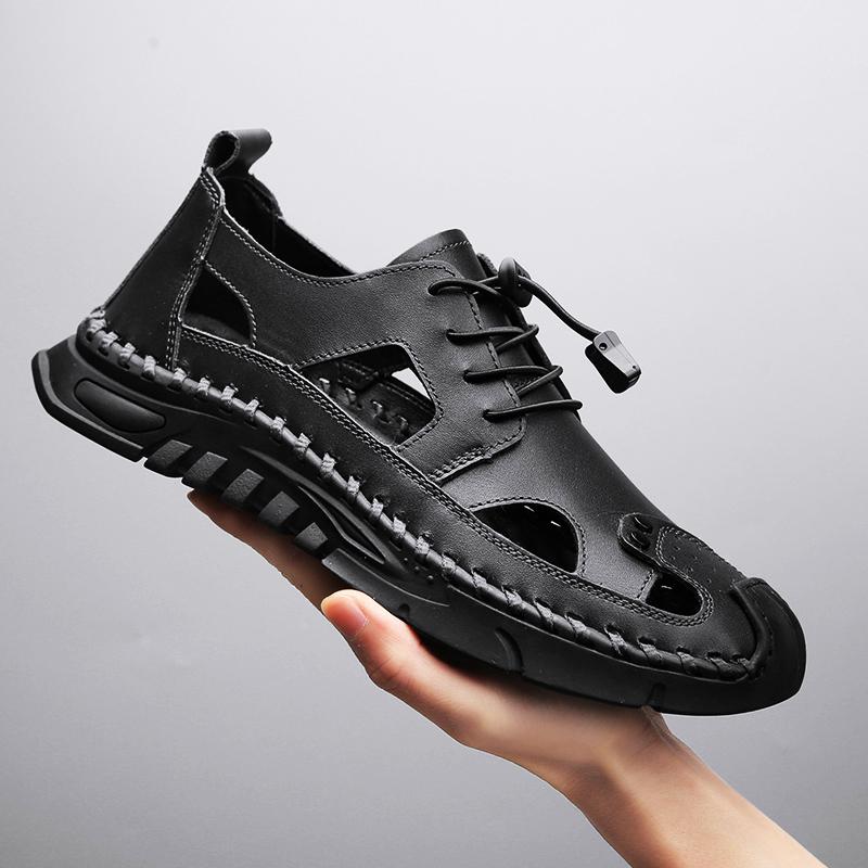 Летние мужские кожаные сандалии, легкие дышащие пляжные сандалии для отдыха на природе, повседневная обувь