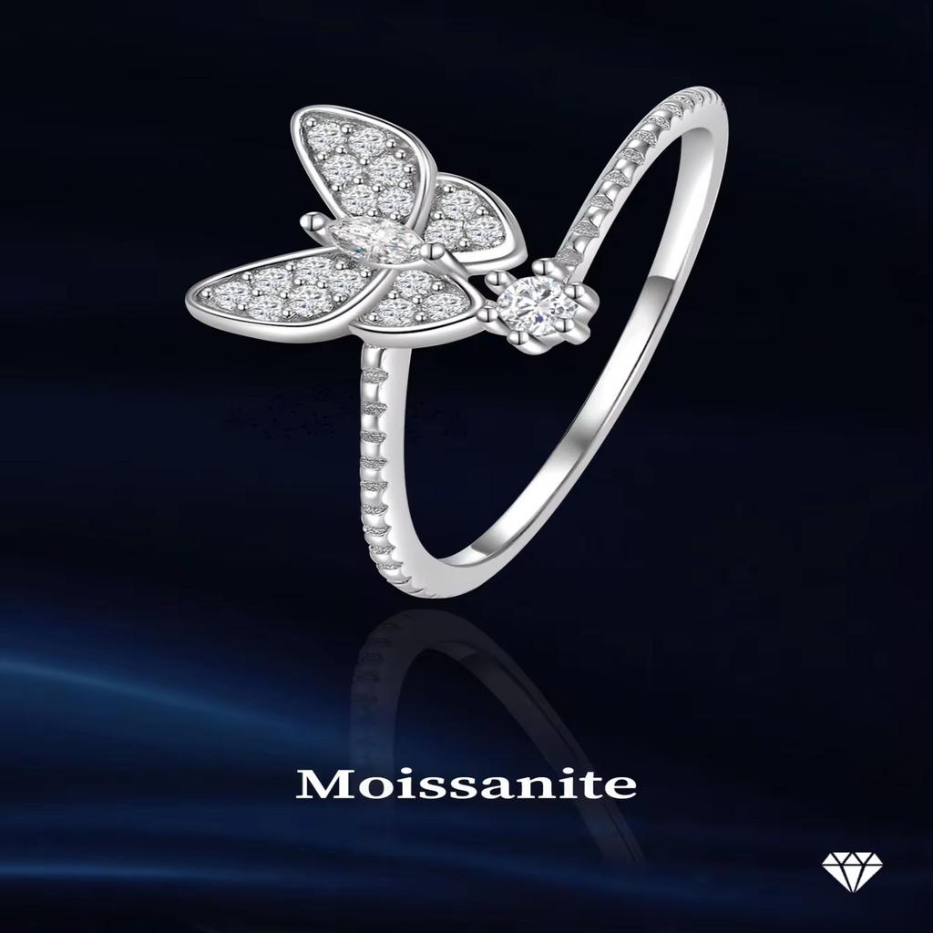 Shiny Butterfly Rings For Women Girls Minimalist Ring Delicate Women Silver Color White Stone Butterfly Ring Wedding Bands Jewelry