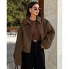 Women's Polo Collar Jacket Solid Color Flip Collar Zipper Long Sleeves Short Jacket Elegant Retro Coat Commute Casual Oyerwear Spring Autumn