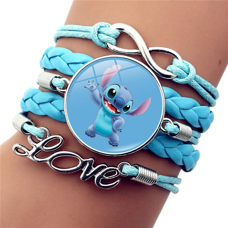 Модный плетеный браслет Stitch синего цвета с мультяшным дизайном из кожи с драгоценными камнями
