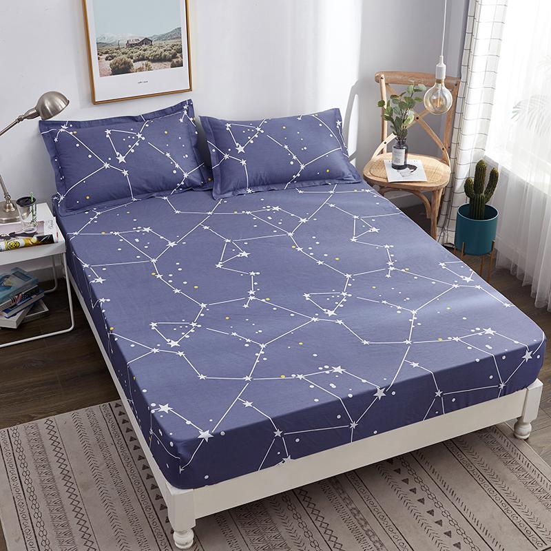 Комплект простыней из 4 предметов «Галактика», хлопковая простыня с изображением созвездия, простыня на резинке с изображением небесного космоса, звездного неба и астрологии, темно-синяя, двойная