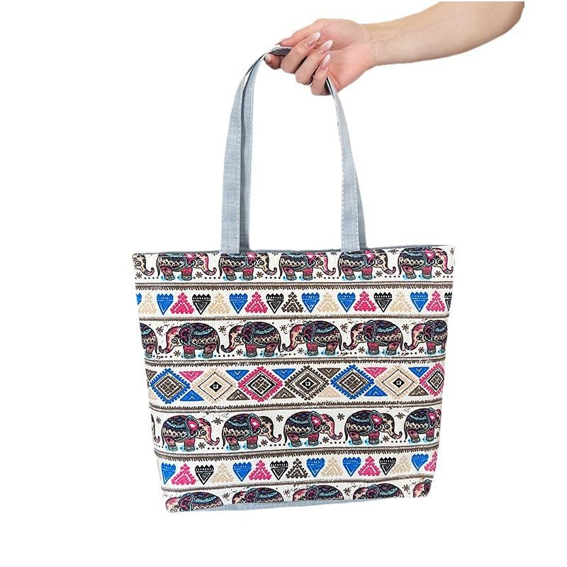 Canvas Bag Large Capacity Shoulder Women's Bag Printed Handbag Tote Bag Literary Canvas Bag Bag