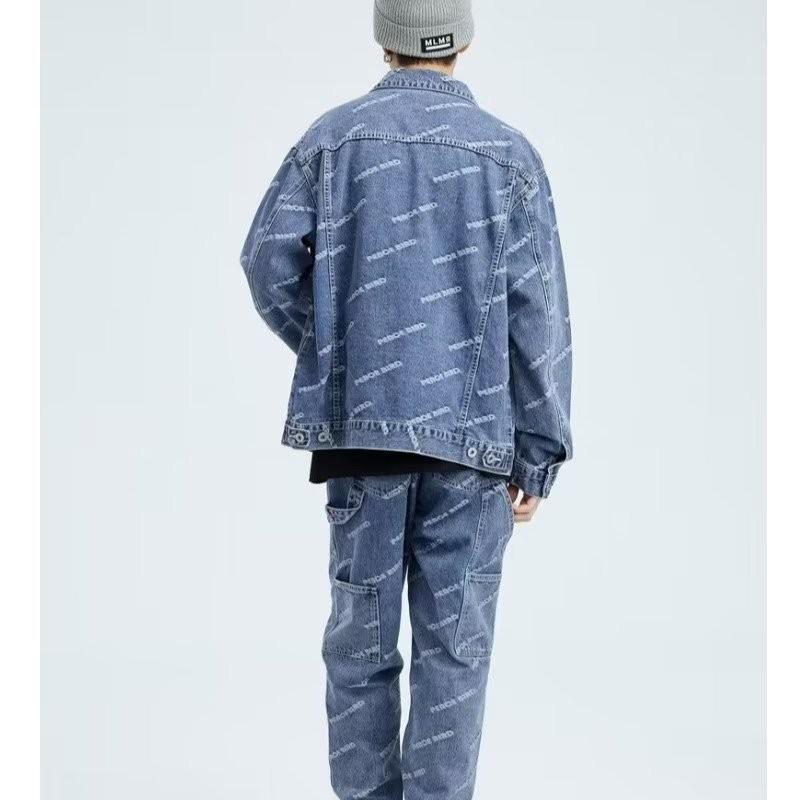 Унисекс ретро джинсовая куртка - американский уличный стиль, полный принт, стираная, свободный крой, идеально подходит для пар