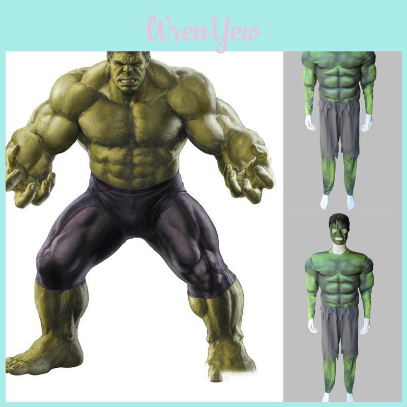 The Avengers Hulk Muscle Mask Costume Vibrant Green Outfit For Themed Parties And Events