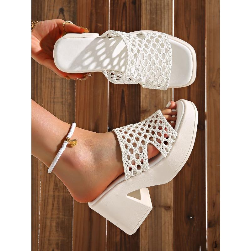 Women's Square Toe Platform Wedge Sandals, Open Toe High Heel Slide Shoes, Plus Size Summer Footwear