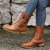 2022 Plus Size Lace-Up Martin Boots: Round Toe, Chunky Heel, Side Zipper, Solid Color, Women's Low-Cut Style.