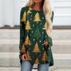 Women's Fashionable Loose Mid-length Round Neck Pullover Christmas Printed Raglan Sleeves Long-sleeved Casual Top