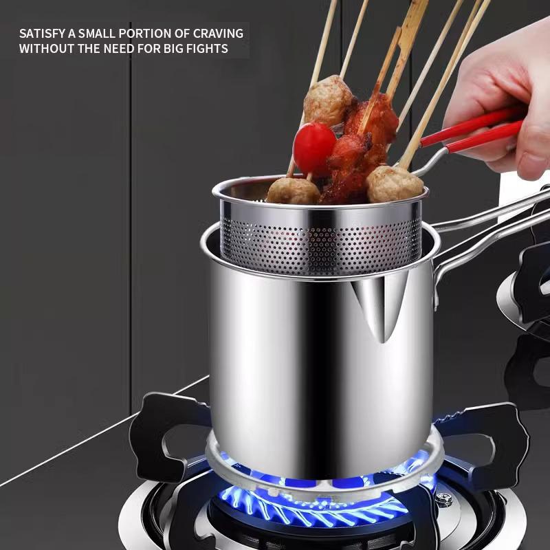 Фритюрница из нержавеющей стали с картофелем фри и куриными крылышками, бытовая маленькая масляная кастрюля с сеткой-фильтром, кастрюля Tianfu Luo