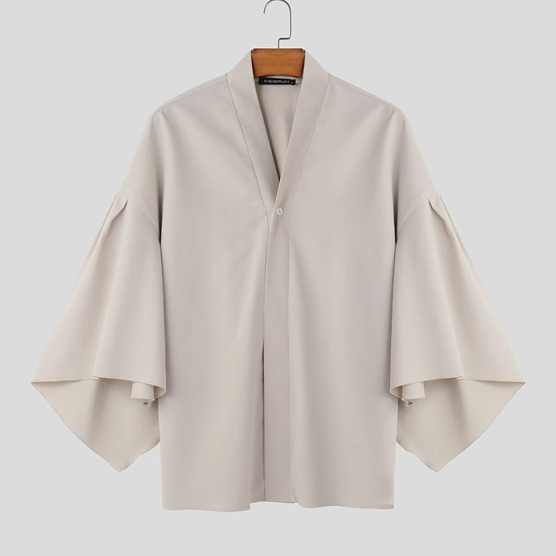 INCERUN Мужской V-образный вырез с нерегулярными расклешенными рукавами V-образный вырез на одной пуговице повседневный свободный кардиган топы