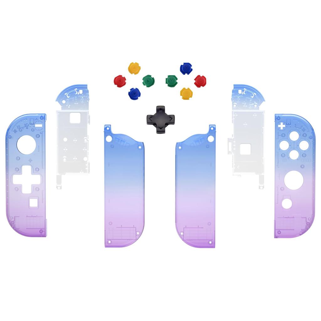 eXtremeRate Clear Handheld Controller Housing for Switch and OLED Includes Full Button Set and Console Case Not and Purple Gradient (D-Pad Version)