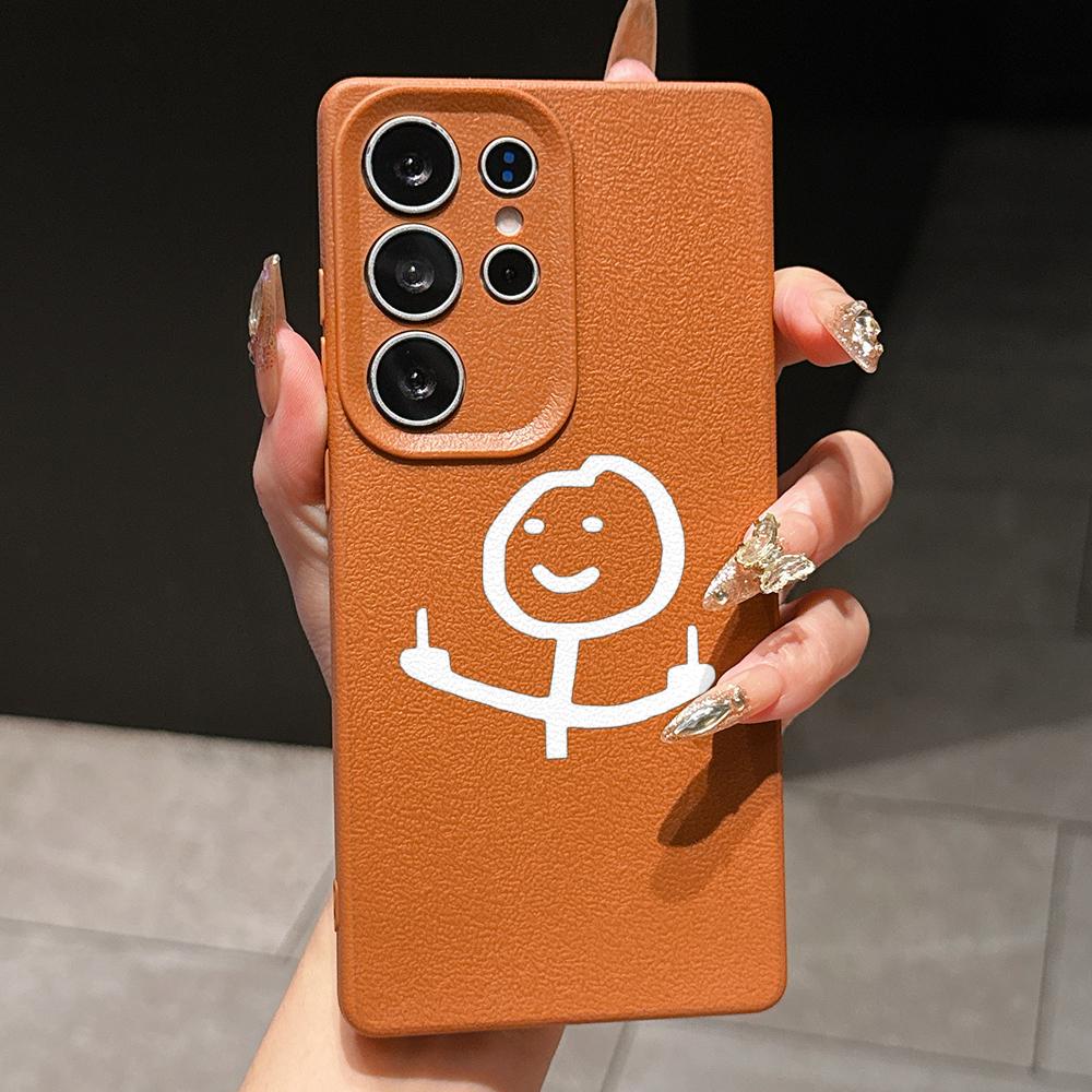 Samsung A07 A16 Xiaomi Redmi 13C 14C для iPhone 17 16 Pro Max Infinix Realme Чехлы для телефонов Мягкий коричневый Кожаный узор TPU Чехол NY50 Мультяшный Спичечный человечек арт