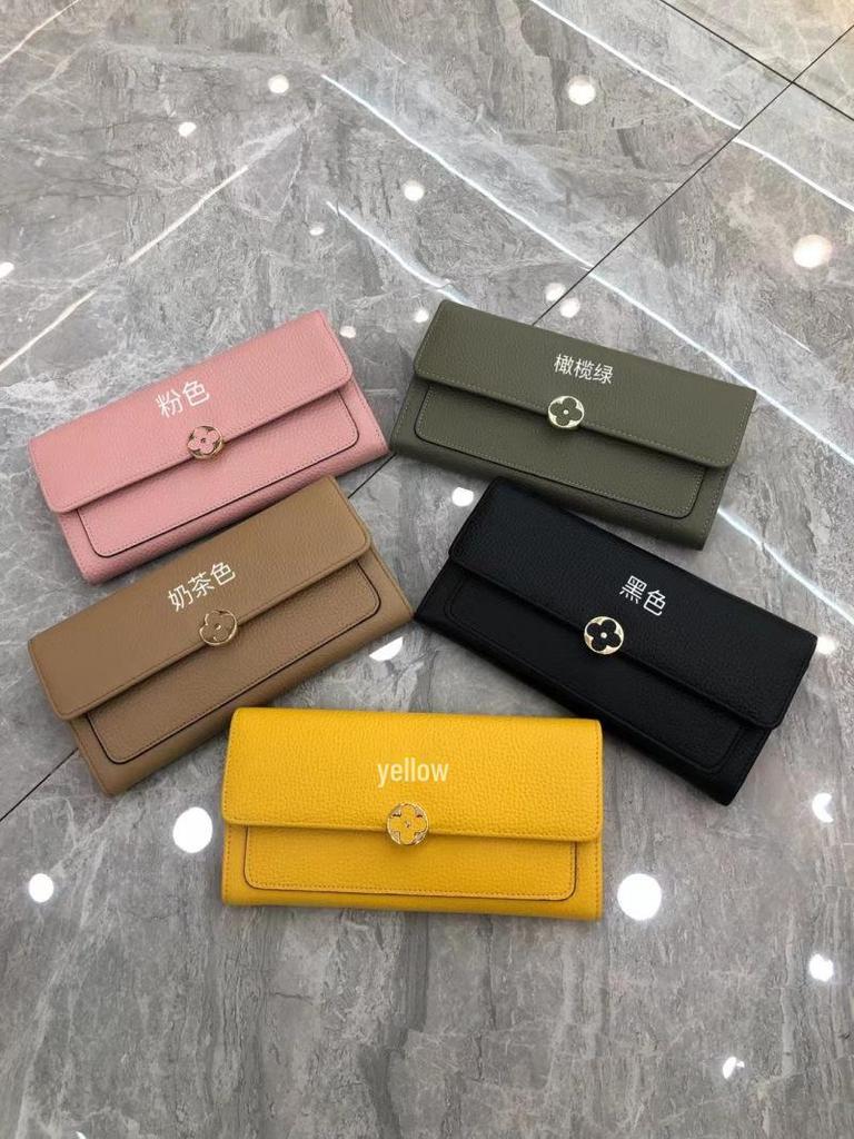 Элегантный женский кошелек-клатч из натуральной кожи с изображением четырехлистного клевера — модный длинный дизайн двойного сложения.