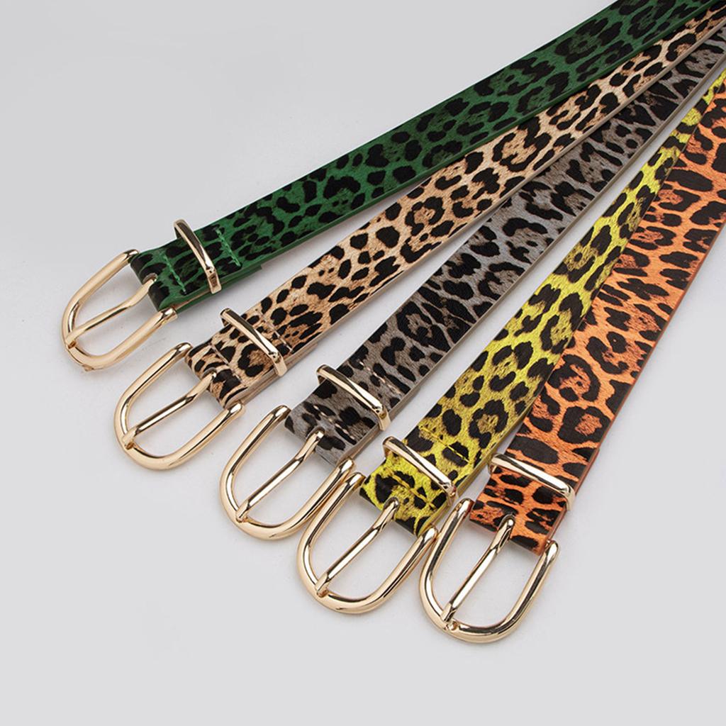 Y2K Leopard Pattern PU Leather Belt Adjustable Waistband Pin Buckle Waist Strap For Women Jeans Pants Fashion Accessory