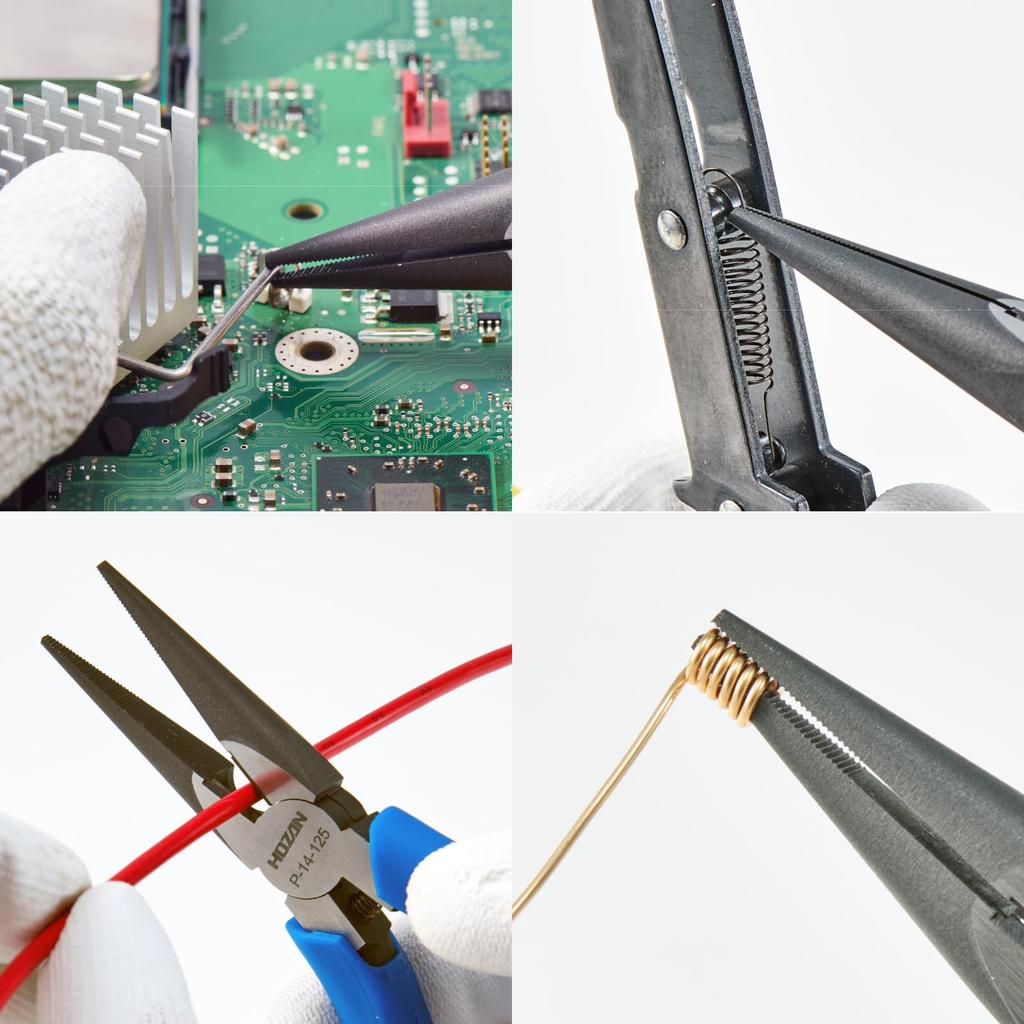 HOZAN Плоскогубцы с длинным носом с пружиной Идеальны для непрерывной и пружинной работы, Нескользящая насечка, P-14-125