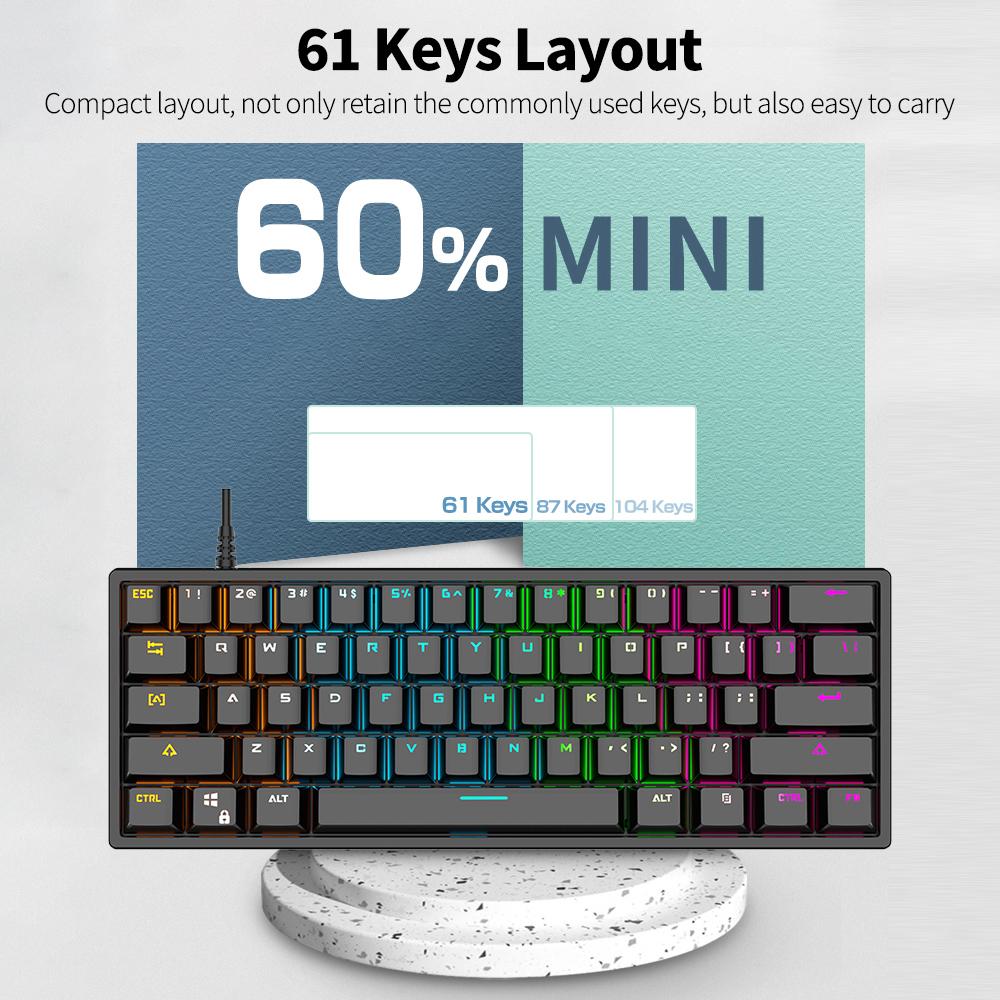 BAJEAL G101, 61 клавиша, проводная механическая клавиатура, клавиатура с RGB-подсветкой, ПБТ, двухцветная инъекционная клавиатура