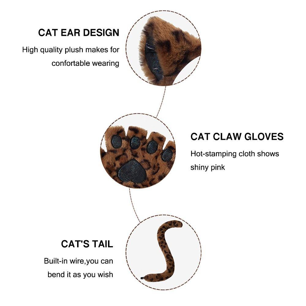 Holiday Masquerade Headband Paw Gloves Tail Bow Tie Animal Costume Props for Adults