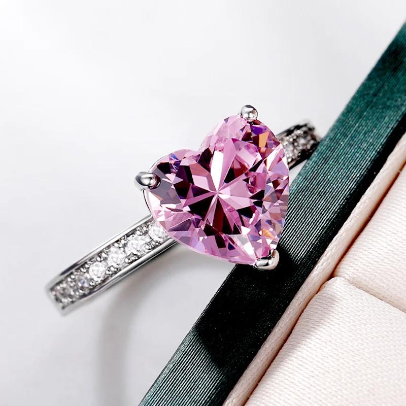 Huitan Luxury Solitaire Женские обручальные кольца в форме сердца AAA Pink Circonia Предложения Кольца для подруги Подарок на годовщину