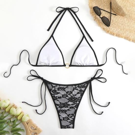 2Pcs/Set Women Bikini Set Halter Swimsuit with Bow Lace-ups Low-rise Swimming Trunks Set