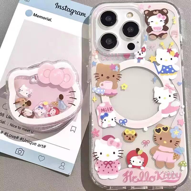 Магнитный держатель-китти Чехол Hello Kitty для Samsung Galaxy S26 Ultra S25 S24 S23 S22 Ultra Plus FE Flip 7 6 5G Чехол для телефона